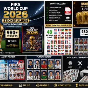 World Cup 2026 Sticker Album | 980+ Soccer Stickers | 48 Teams + Bonus Gold